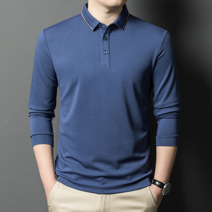 Herren elegantes Langarm-Polohemd mit feiner Piqué-Struktur Aliams