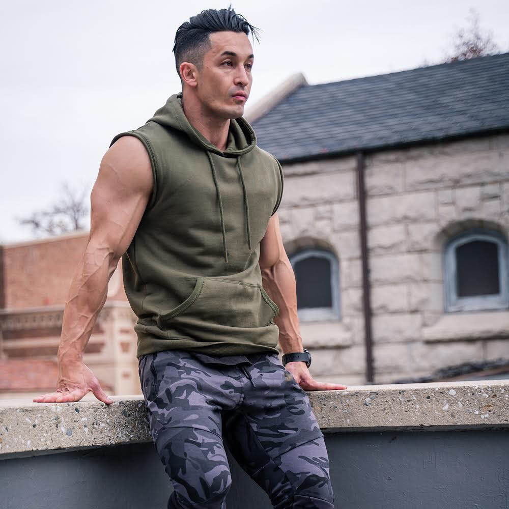 Herren Ärmelloser Hoodie mit praktischer Kängurutasche Aliams