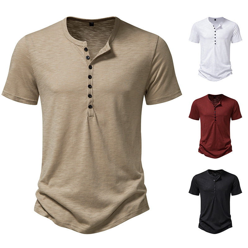 Herren Kurzarm Henley-Shirt mit dekorativer Knopfleiste Aliams