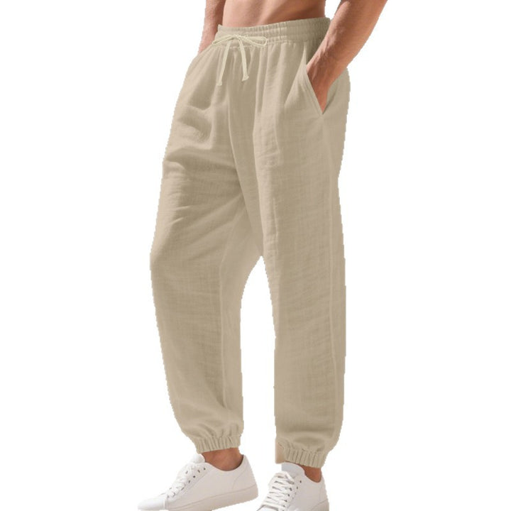 Herren bequeme Leinenhose mit elastischem Bund und seitlichen Taschen Aliams