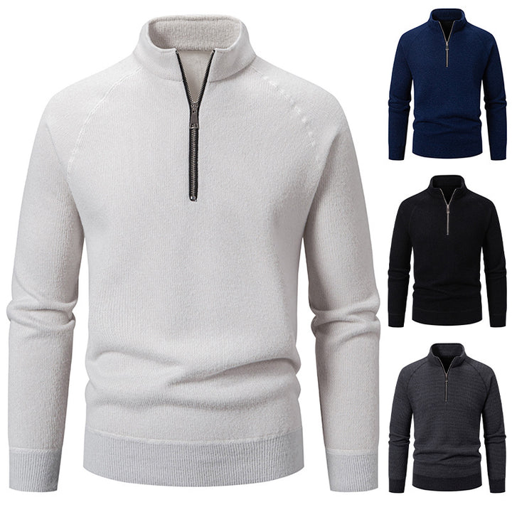 Herren Hochkragen Pullover mit Reißverschluss und strukturierter Oberfläche Aliams