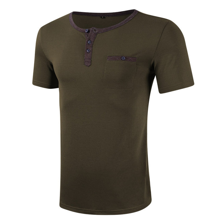 Herren Kurzarm Henley-Shirt mit hochwertiger Knopfleiste und Brusttasche Aliams