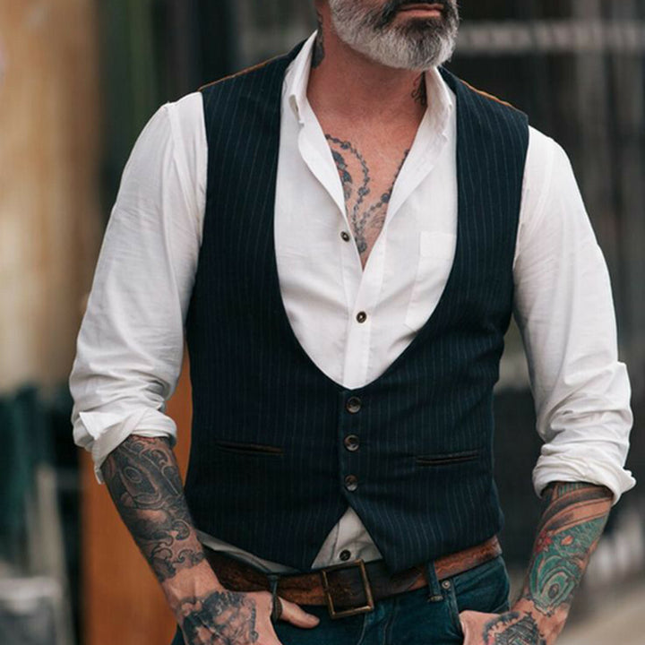 Herren stilvolle Vintage Weste mit Nadelstreifen und Knopfdetails Aliams