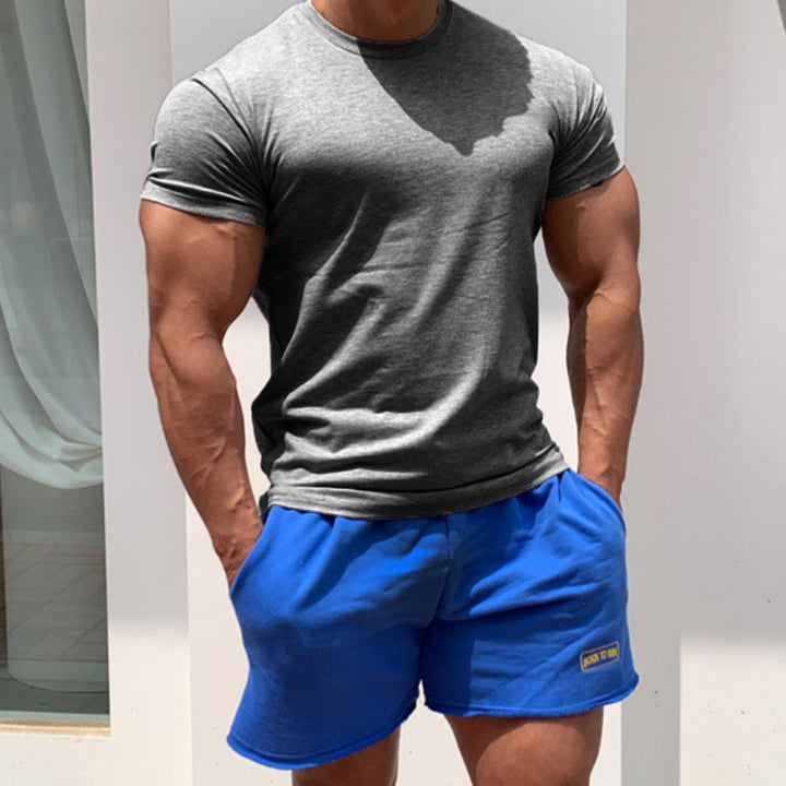 Herren körperbetontes Fitness-T-Shirt und kurze Sportshorts Set Aliams