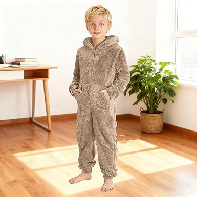 Unisex Kuscheliger Fleece-Overall mit Kapuze Aliams