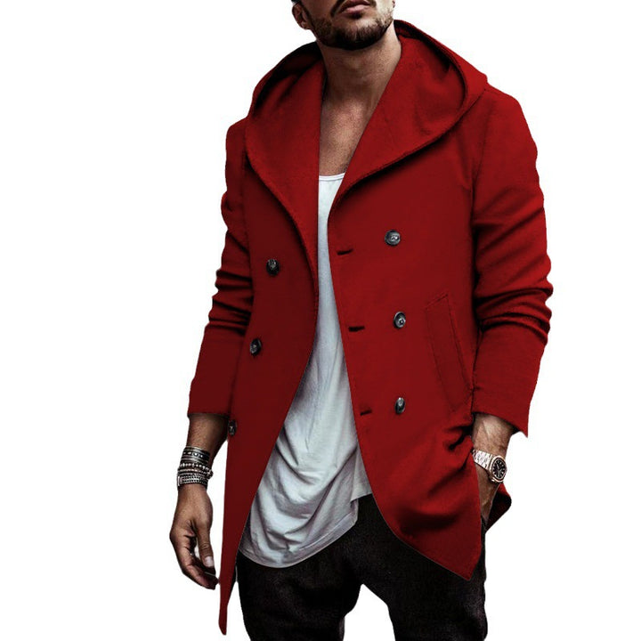 Herren urbaner Mantel mit oversized Kapuze und doppelter Knopfleiste Aliams