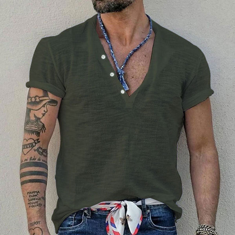 Herren Kurzarm-Henley-T-Shirt mit atmungsaktivem Design und praktischen Knöpfen Aliams