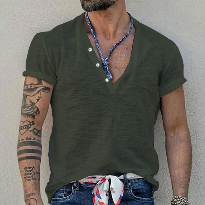 Herren Kurzarm-Henley-T-Shirt mit atmungsaktivem Design und praktischen Knöpfen Aliams