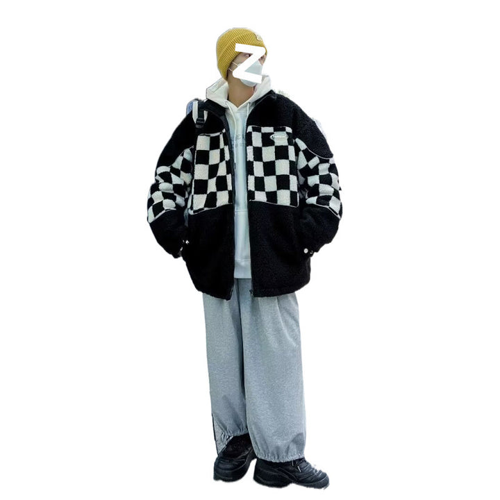 Unisex Karierte Fleecejacke mit Reißverschluss und praktischen Taschen Aliams