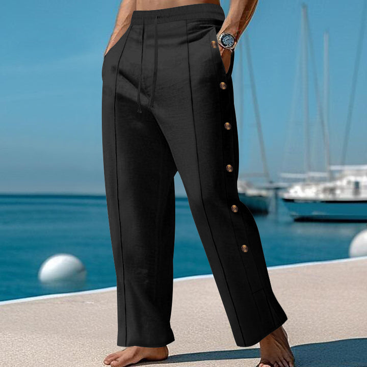 Herren elegante Freizeithose mit seitlichen Knöpfen und elastischem Bund Aliams