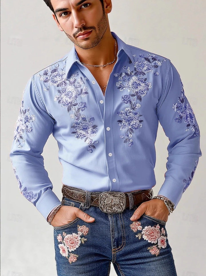 Herren besticktes Hemd mit floralen Motiven Aliams