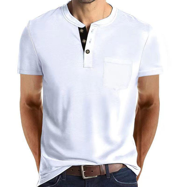 Herren Kurzarm Henley-Shirt mit praktischem Knopfleisten-Design und Brusttasche Aliams