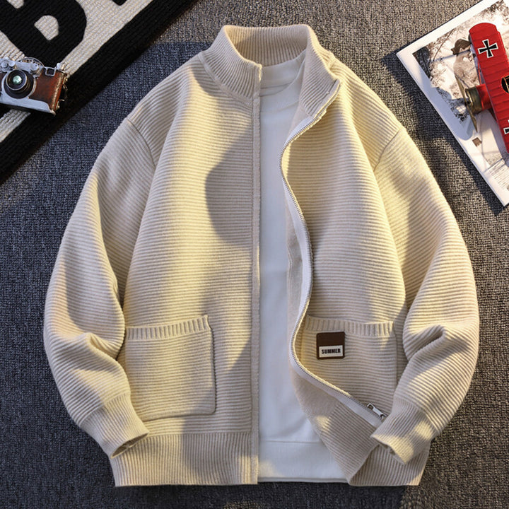 Herren Gemusterte Strickjacke mit hohem Kragen und Taschen Aliams