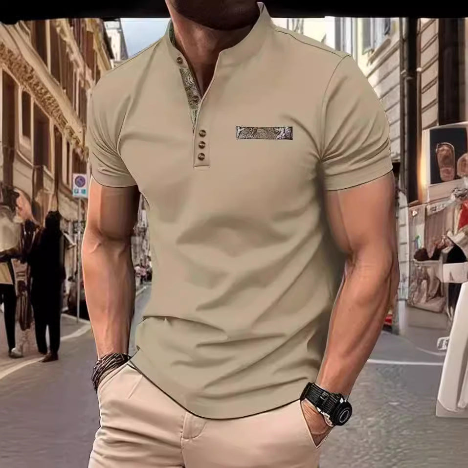 Herren Poloshirt mit modischem Stehkragen und eleganten Knöpfen Aliams