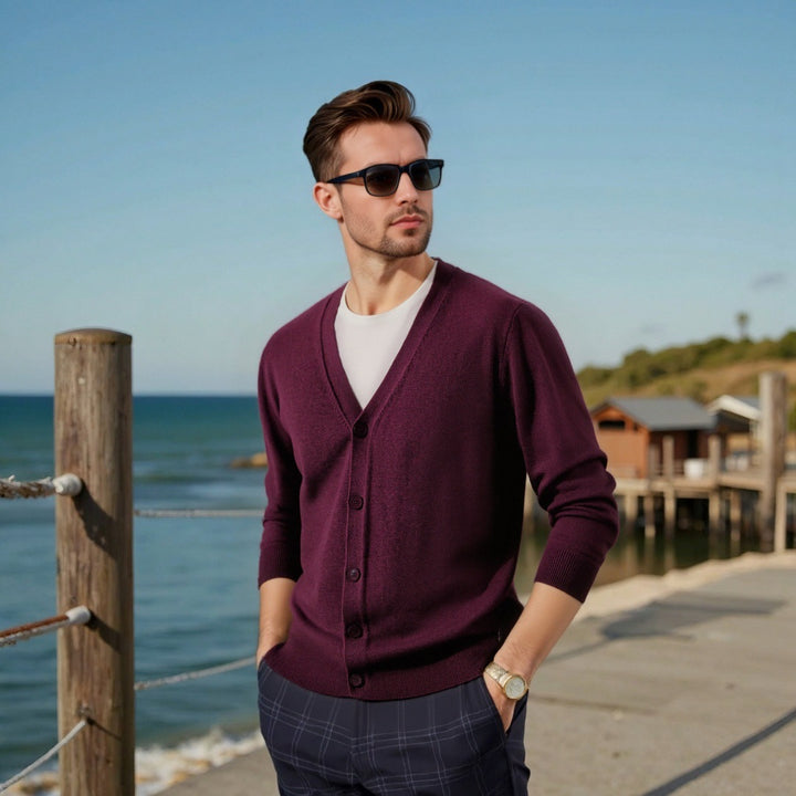 Herren elegante Strickjacke mit V-Ausschnitt Aliams