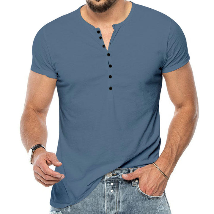 Herren Kurzarm-Henley-Shirt mit modischem Knopfdesign und körperbetonter Passform Aliams