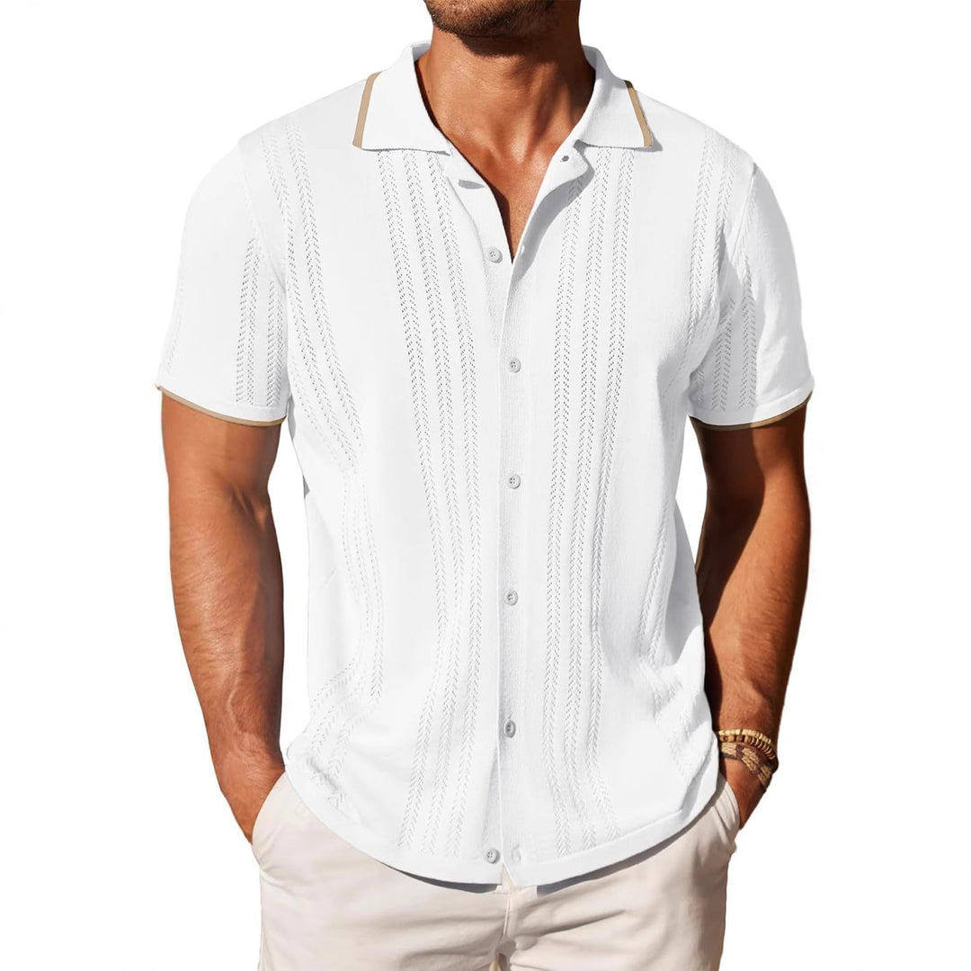 Herren Elegantes geknöpftes Kurzarmhemd mit strukturiertem Muster Aliams