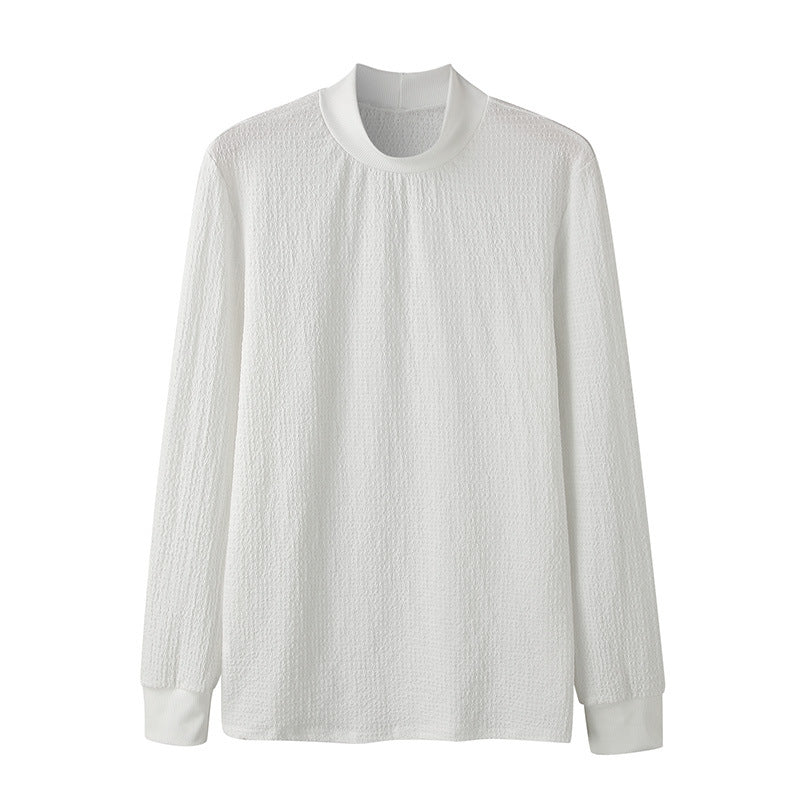 Damen Elegantes Langarmshirt mit strukturiertem Stoff und hohem Kragen Aliams