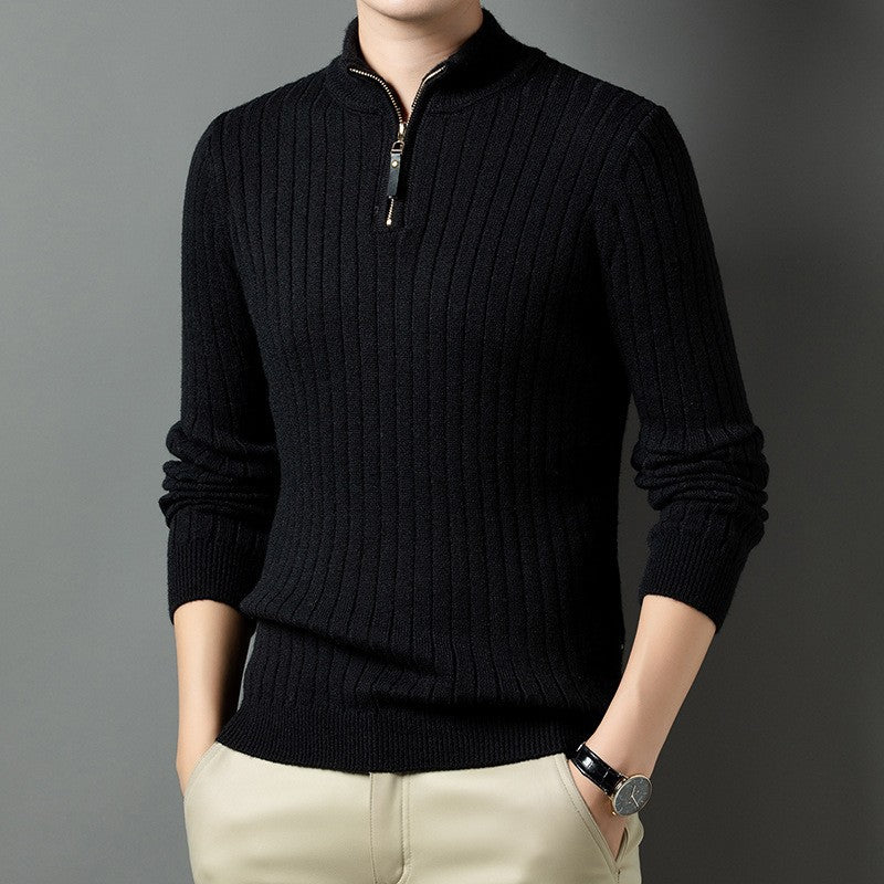 Herren Strickpullover mit modernem Stehkragen im Rippdesign Aliams