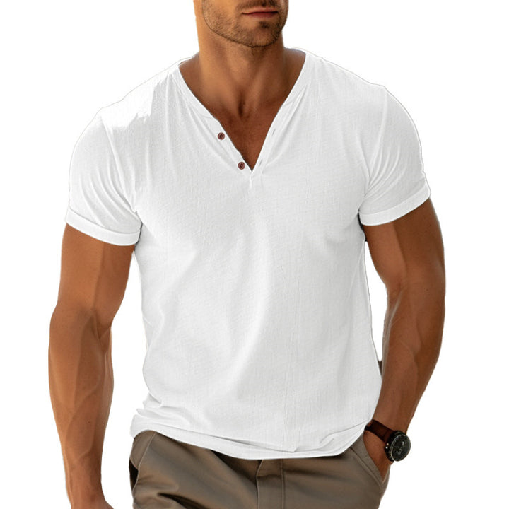 Herren Kurzarm Henley-Shirt mit dekorativen Knöpfen und lässigem Schnitt Aliams