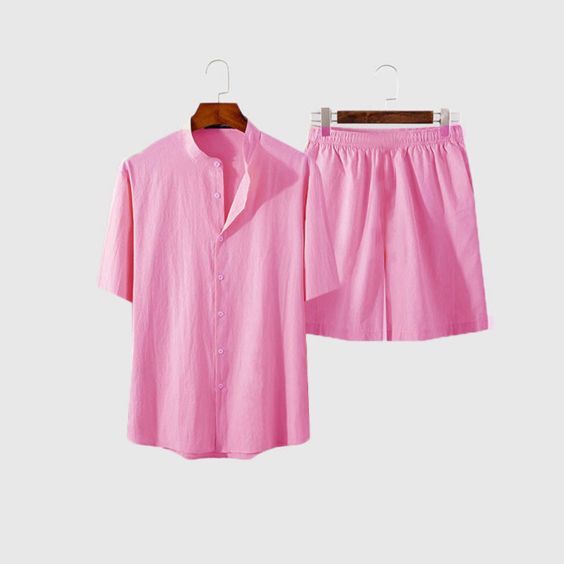 Herren Freizeit Kurzarm-Set mit schickem Kragen und praktischen Taschen Aliams