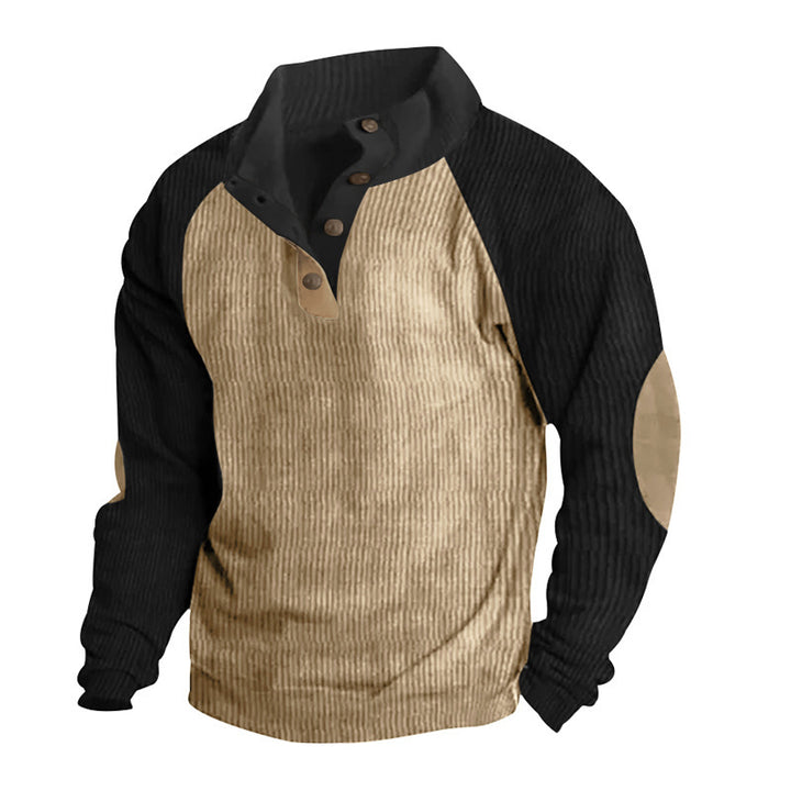 Herren strukturiertes Pullover-Shirt mit Knopfleiste und Lederdetails Aliams