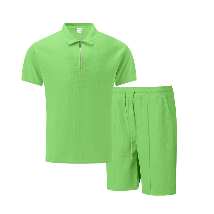 Herren sportliches Kurzarm-Poloshirt und Shorts-Set mit Reißverschluss Aliams