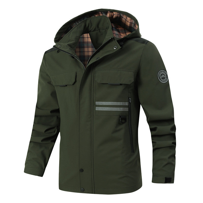 Herren funktionale wetterfeste Jacke mit Kapuze und mehreren Taschen Aliams