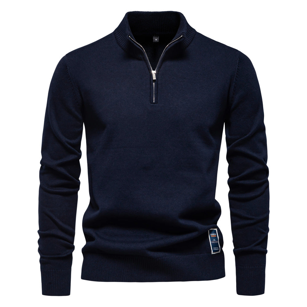 Herren Pullover mit kurzem Reißverschluss und modischem Stehkragen Aliams