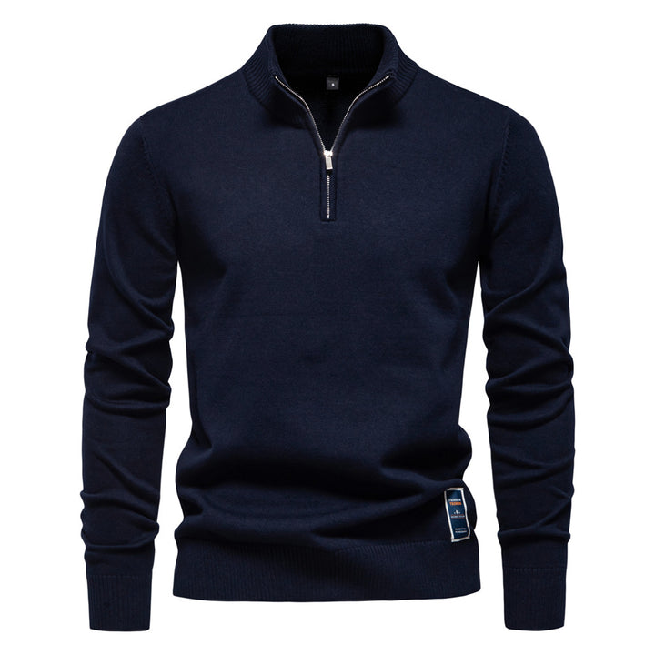 Herren Pullover mit kurzem Reißverschluss und modischem Stehkragen Aliams