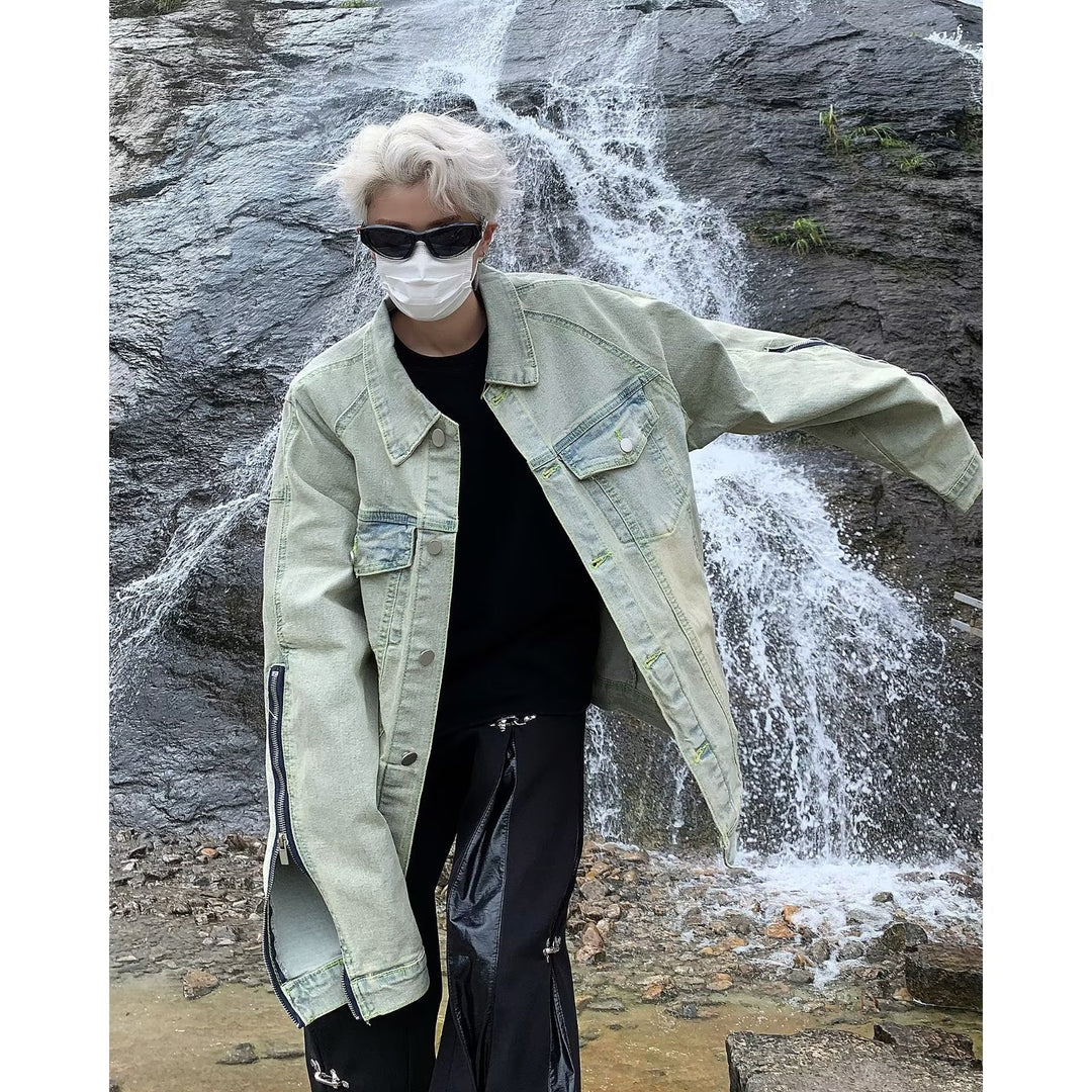 Unisex lässige Oversize-Jeansjacke mit einzigartigem Schnitt und praktischen Taschen Aliams
