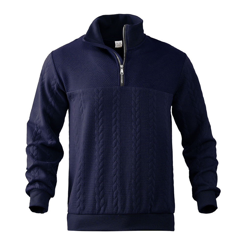 Herren sportlicher Fleece-Pullover mit hohem Kragen und stylischem Zopfdesign Aliams