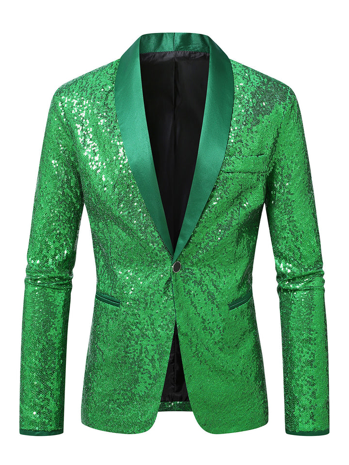 Herren eleganter glitzernder Blazer mit satinierter Kragenpartie Aliams