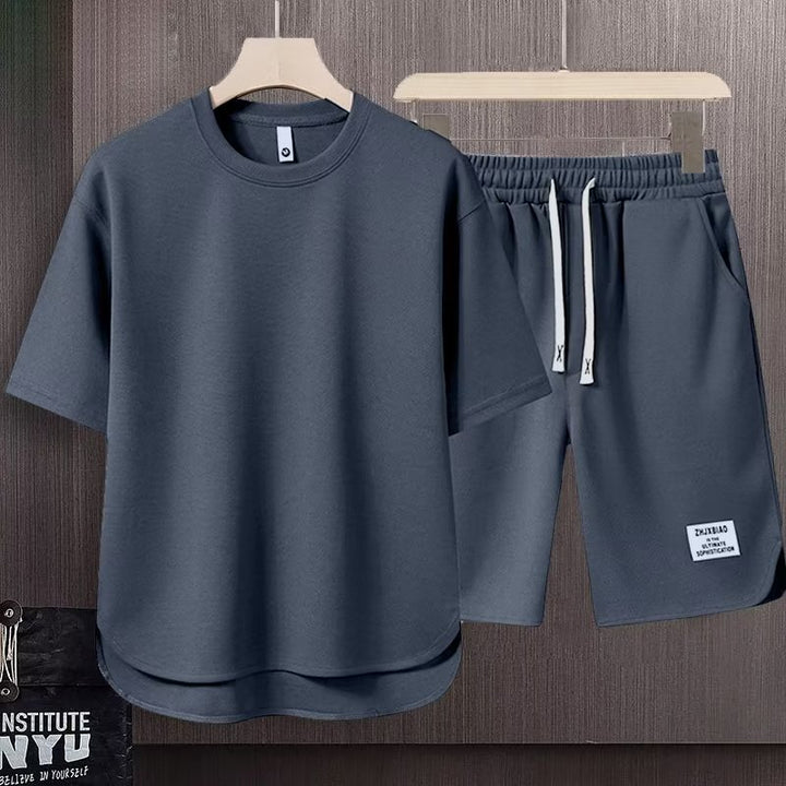Unisex lässiges Set aus T-Shirt und Shorts mit seitlichen Taschen und elastischem Bund Aliams