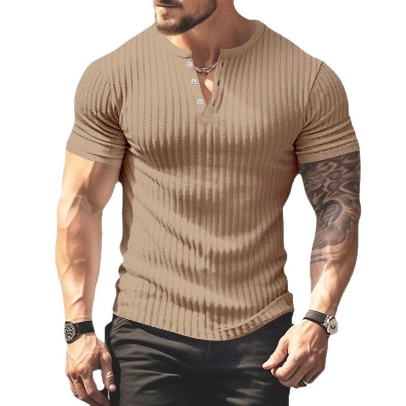 Herren Kurzarm-Rippenshirt mit modischem Henley-Ausschnitt Aliams