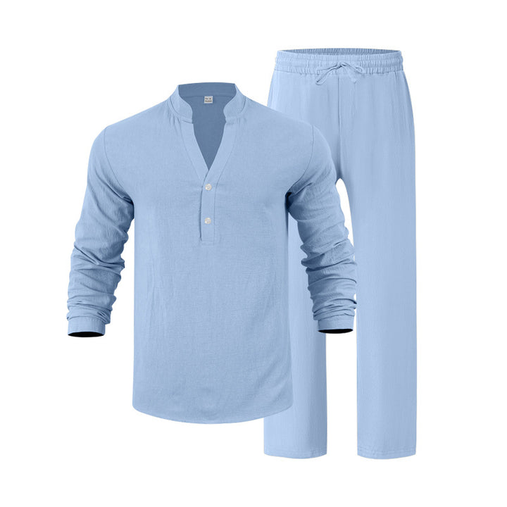 Herren entspannendes Langarm-Hemd & Freizeithose Set Aliams
