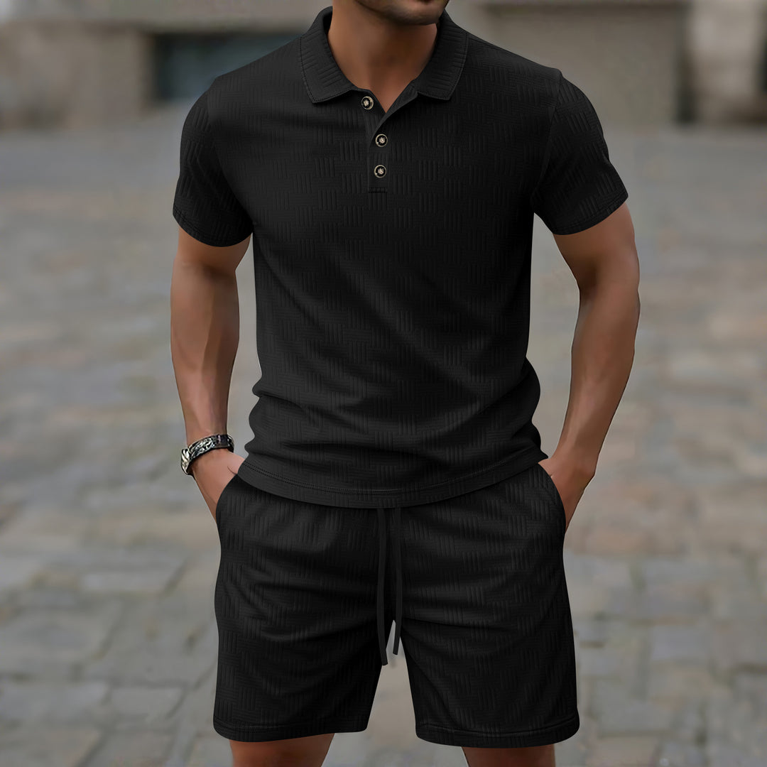 Herren Poloshirt-Set mit strukturiertem Design und elastischen Shorts Aliams