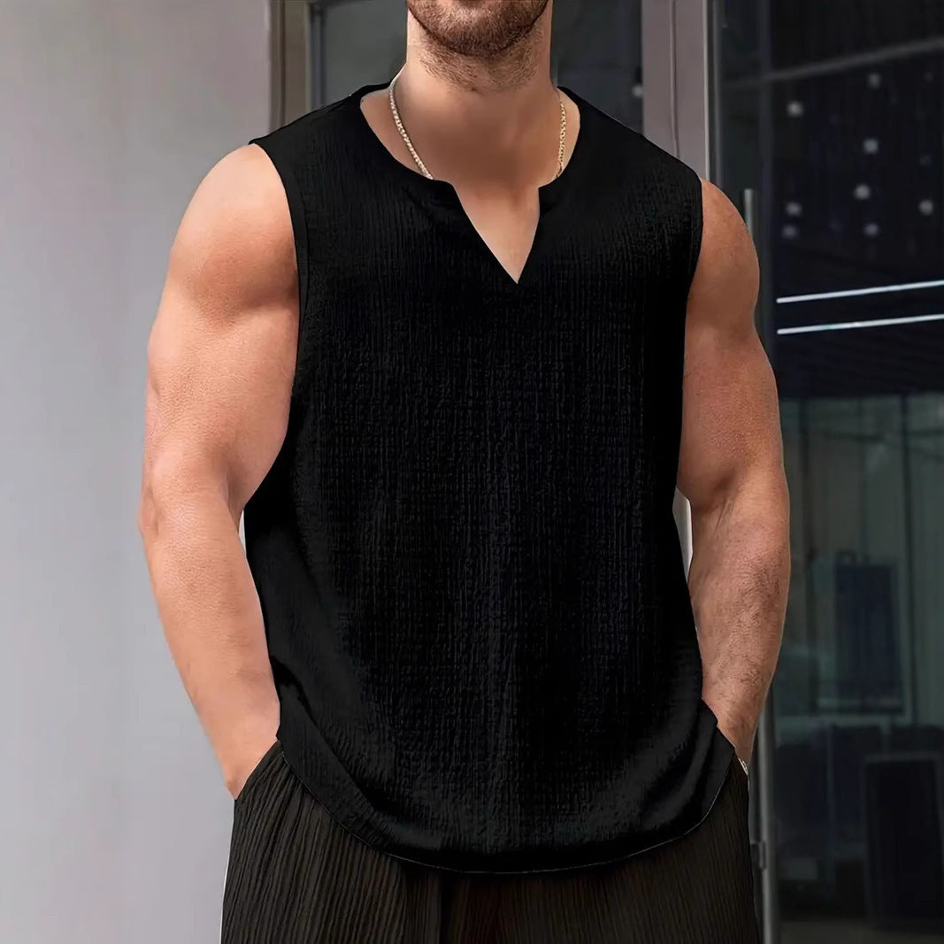 Herren Ärmelloses V-Ausschnitt Shirt aus atmungsaktiven Materialien Aliams