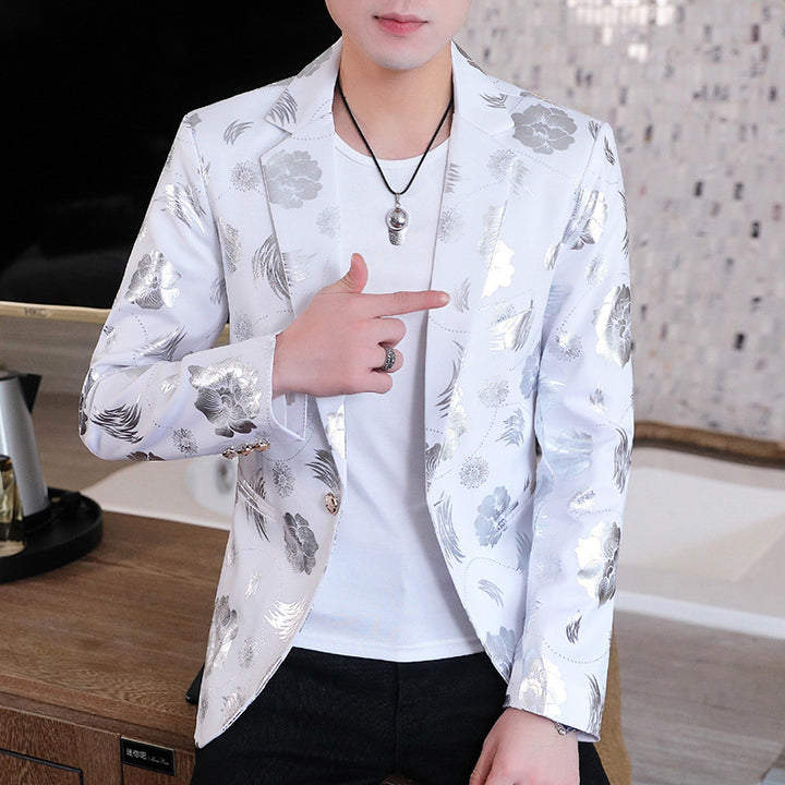 Herren Eleganter Blazer mit floralem Design und goldenen Akzenten Aliams