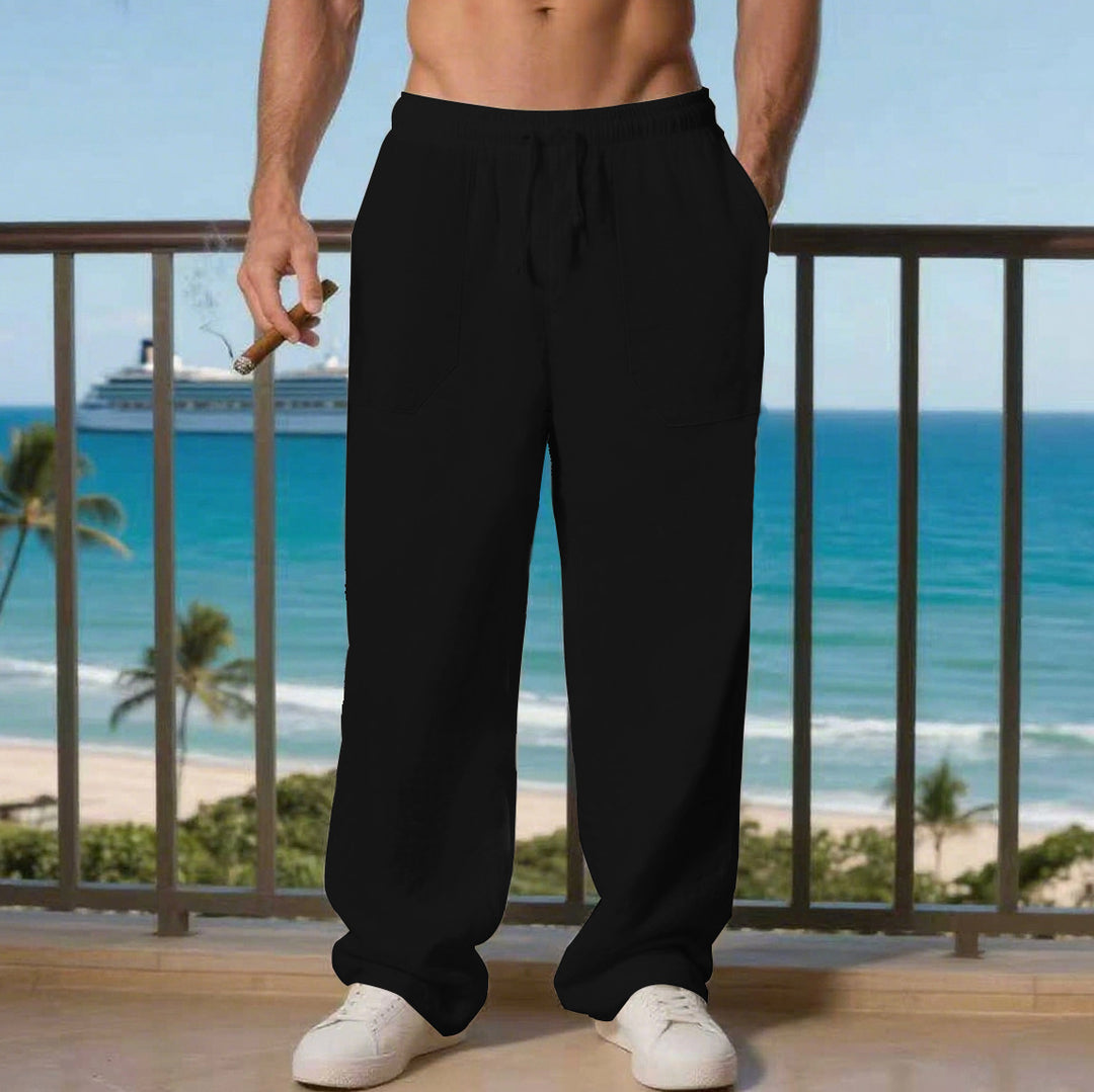 Herren entspannte Leinenhose mit seitlichen Eingrifftaschen Aliams