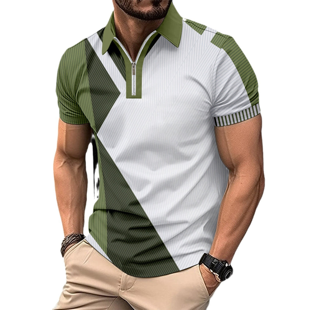 Herren Kurzarm Poloshirt mit modernem Grafikdesign und sportlichem Reißverschluss Aliams
