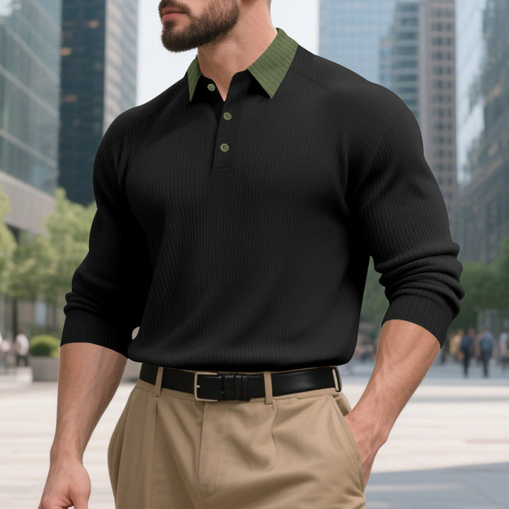 Herren elegantes Poloshirt mit strukturiertem Stehkragen und Knopfleiste Aliams