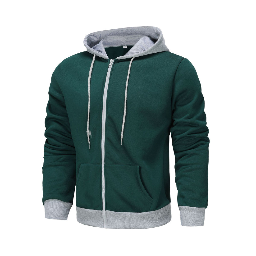 Herren Zip-Hoodie mit Kontrastfarbe und Kängurutasche Aliams