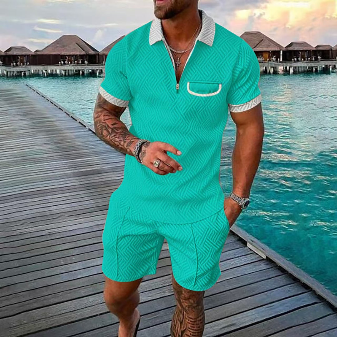 Herren Kurzarm-Outfit mit modischer Reißverschlussöffnung und praktischen Taschen Aliams