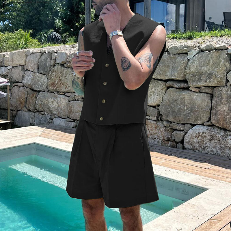 Damen elegantes ärmelloses Blazerset mit Shorts Aliams