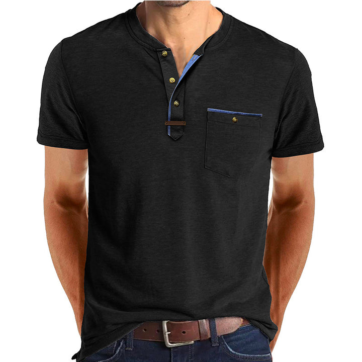Herren Kurzarm-Henley-Shirt mit modischen Knopfdetails und Brusttasche Aliams