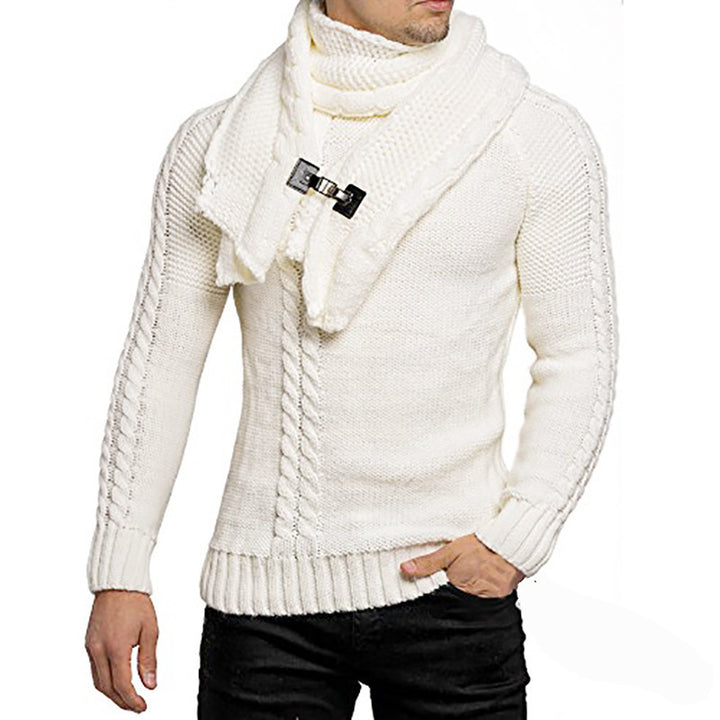 Herren Grob gestrickter Pullover mit angekrautem Schal Aliams
