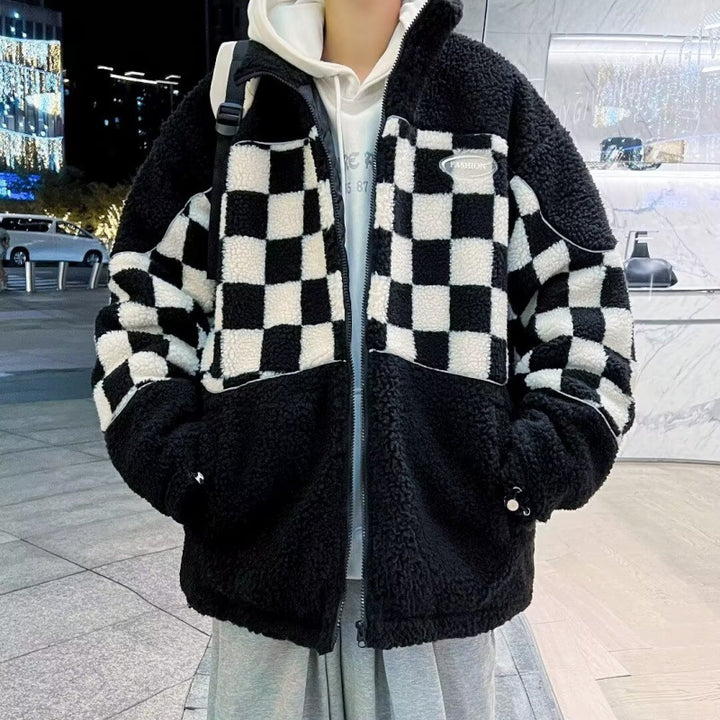Unisex Karierte Fleecejacke mit Reißverschluss und praktischen Taschen Aliams