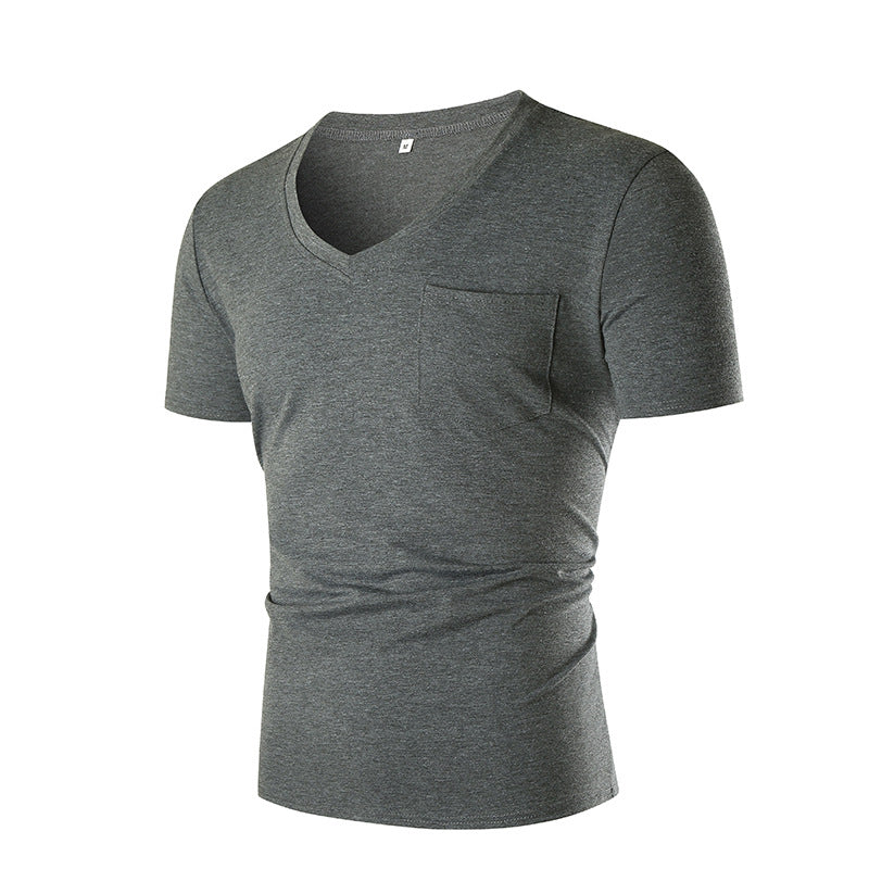 Herren V-Ausschnitt T-Shirt mit Brusttasche und figurbetonter Passform Aliams