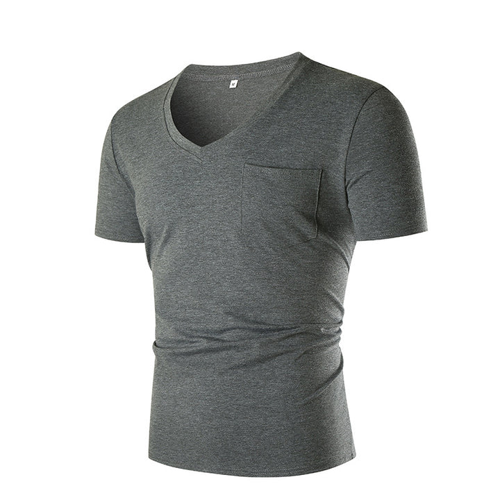 Herren V-Ausschnitt T-Shirt mit Brusttasche und figurbetonter Passform Aliams